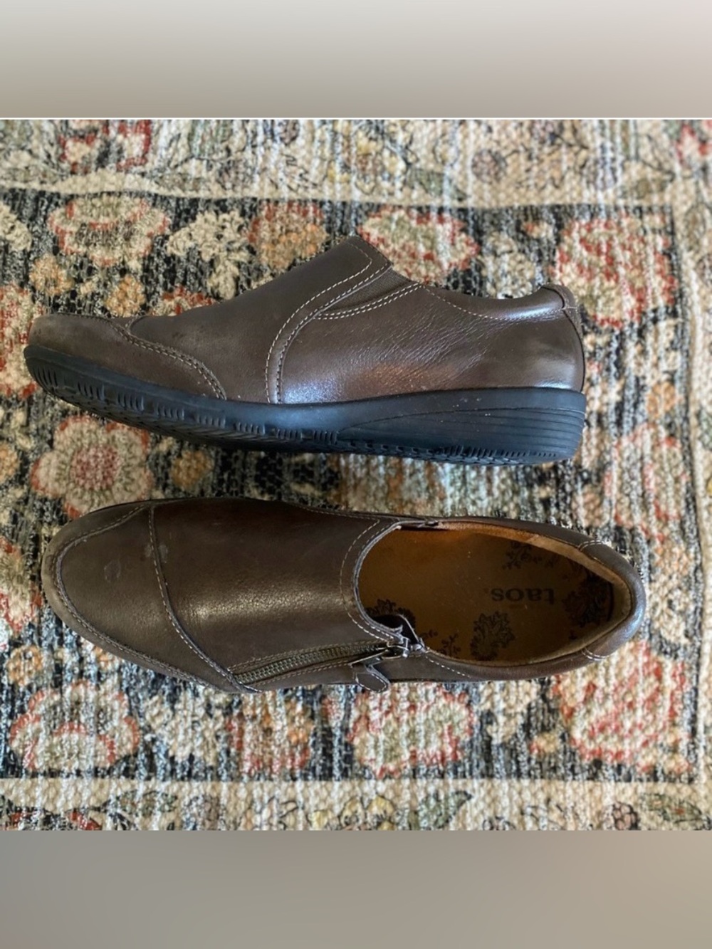 Taos Character Women's Brown Leather Comfort Loafers Zip Up Shoes Size 9.5 M